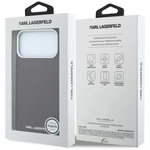 Karl Lagerfeld - Grained Leather Elongated Logo MagSafe (KLHMP18LPSWGKLR) - iPhone 18 Pro / iPhone 17 Pro - Burgundy