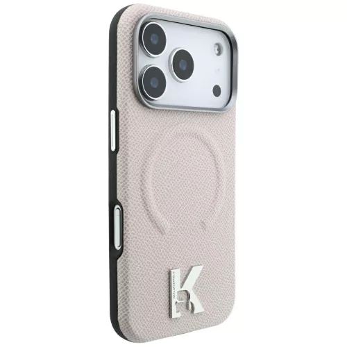 Karl Lagerfeld - Grained Leather Embossed Ring MagSafe (KLHMP18L6PWBKECE) - iPhone 18 Pro / iPhone 17 Pro - Beige