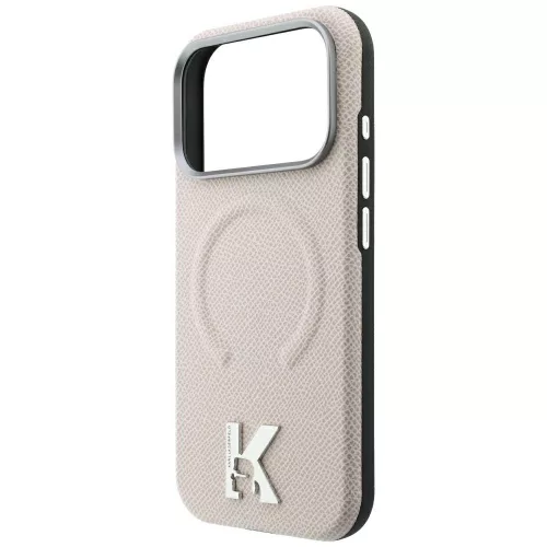Karl Lagerfeld - Grained Leather Embossed Ring MagSafe (KLHMP18L6PWBKECE) - iPhone 18 Pro / iPhone 17 Pro - Beige