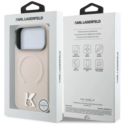 Karl Lagerfeld - Grained Leather Embossed Ring MagSafe (KLHMP18L6PWBKECE) - iPhone 18 Pro / iPhone 17 Pro - Beige
