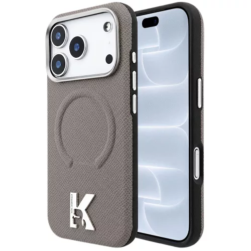 Karl Lagerfeld - Grained Leather Embossed Ring MagSafe (KLHMP18L6PWBKECE) - iPhone 18 Pro / iPhone 17 Pro - Beige