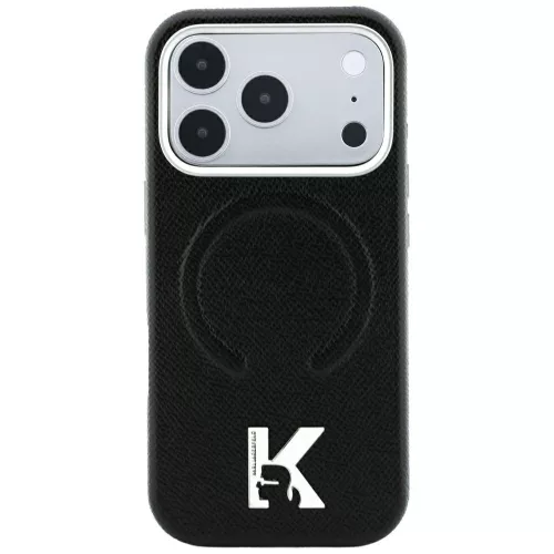 Karl Lagerfeld - Grained Leather Embossed Ring MagSafe (KLHMP18L6PWBKECK) - iPhone 18 Pro / iPhone 17 Pro - Black