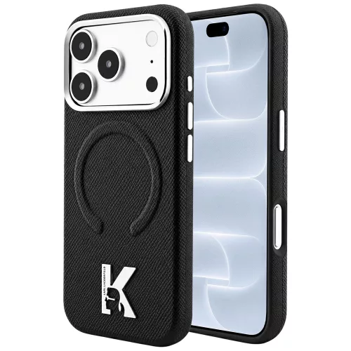 Karl Lagerfeld - Grained Leather Embossed Ring MagSafe (KLHMP18L6PWBKECK) - iPhone 18 Pro / iPhone 17 Pro - Black