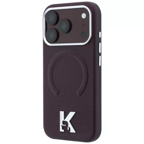 Karl Lagerfeld - Grained Leather Embossed Ring MagSafe (KLHMP18X6PWBKECR) - iPhone 18 Pro Max / iPhone 17 Pro Max - Burgundy