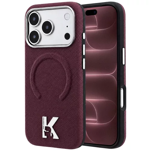 Karl Lagerfeld - Grained Leather Embossed Ring MagSafe (KLHMP18X6PWBKECR) - iPhone 18 Pro Max / iPhone 17 Pro Max - Burgundy