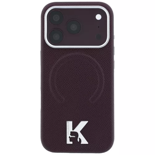 Karl Lagerfeld - Grained Leather Embossed Ring MagSafe (KLHMP18L6PWBKECR) - iPhone 18 Pro / iPhone 17 Pro - Burgundy