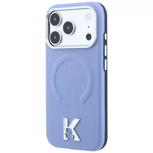 Karl Lagerfeld - Grained Leather Embossed Ring MagSafe (KLHMP18X6PWBKECB) - iPhone 18 Pro Max / iPhone 17 Pro Max - Light Blue