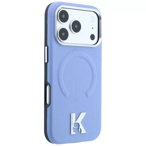 Karl Lagerfeld - Grained Leather Embossed Ring MagSafe (KLHMP18X6PWBKECB) - iPhone 18 Pro Max / iPhone 17 Pro Max - Light Blue