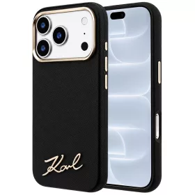   Karl Lagerfeld - Saffiano Small Script Metal Logo MagSafe (KLHMP18L6PWSKSK) - iPhone 18 Pro / iPhone 17 Pro - Black