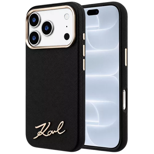 Karl Lagerfeld - Saffiano Small Script Metal Logo MagSafe (KLHMP18L6PWSKSK) - iPhone 18 Pro / iPhone 17 Pro - Black