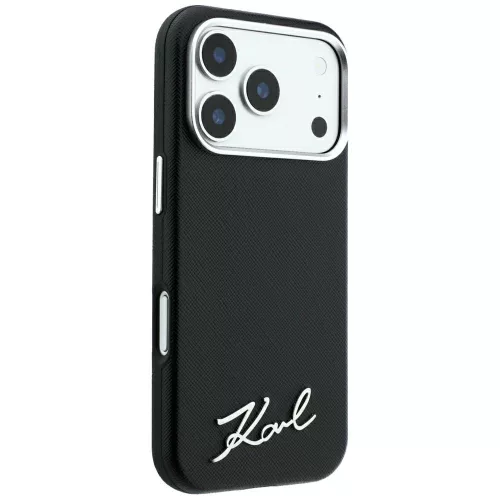 Karl Lagerfeld - Saffiano Small Script Metal Logo MagSafe (KLHMP18L6PWSKSK) - iPhone 18 Pro / iPhone 17 Pro - Black