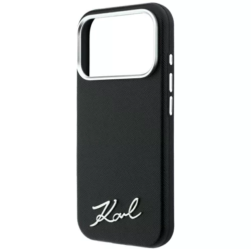 Karl Lagerfeld - Saffiano Small Script Metal Logo MagSafe (KLHMP18L6PWSKSK) - iPhone 18 Pro / iPhone 17 Pro - Black