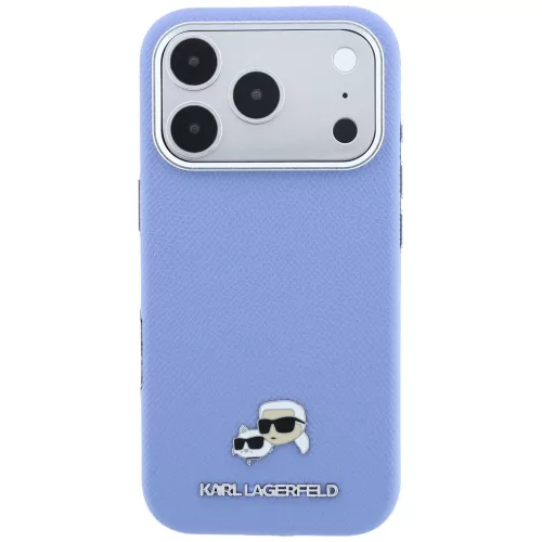 Karl Lagerfeld - Grained Leather KC Heads Metal MagSafe (KLHMP18X6PSKCHLB) - iPhone 18 Pro Max / iPhone 17 Pro Max - Light Blue