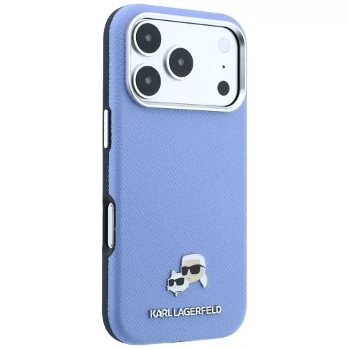 Karl Lagerfeld - Grained Leather KC Heads Metal MagSafe (KLHMP18X6PSKCHLB) - iPhone 18 Pro Max / iPhone 17 Pro Max - Light Blue