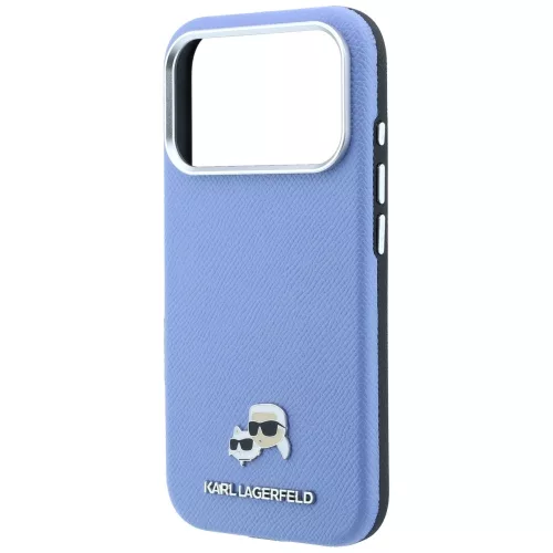 Karl Lagerfeld - Grained Leather KC Heads Metal MagSafe (KLHMP18X6PSKCHLB) - iPhone 18 Pro Max / iPhone 17 Pro Max - Light Blue