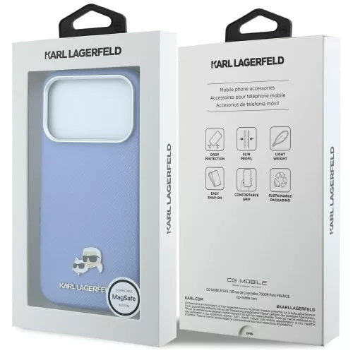 Karl Lagerfeld - Grained Leather KC Heads Metal MagSafe (KLHMP18X6PSKCHLB) - iPhone 18 Pro Max / iPhone 17 Pro Max - Light Blue