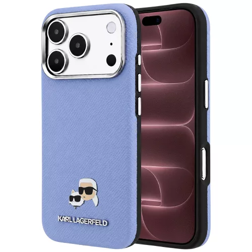 Karl Lagerfeld - Grained Leather KC Heads Metal MagSafe (KLHMP18X6PSKCHLB) - iPhone 18 Pro Max / iPhone 17 Pro Max - Light Blue
