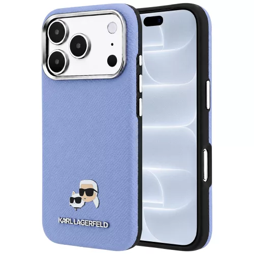 Karl Lagerfeld - Grained Leather KC Heads Metal MagSafe (KLHMP18L6PSKCHLB) - iPhone 18 Pro / iPhone 17 Pro - Light Blue