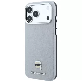   Karl Lagerfeld - Grained Leather KH Metal MagSafe (KLHMP18X6PSKHLG) - iPhone 18 Pro Max / iPhone 17 Pro Max - Gray