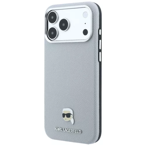 Karl Lagerfeld - Grained Leather KH Metal MagSafe (KLHMP18X6PSKHLG) - iPhone 18 Pro Max / iPhone 17 Pro Max - Gray