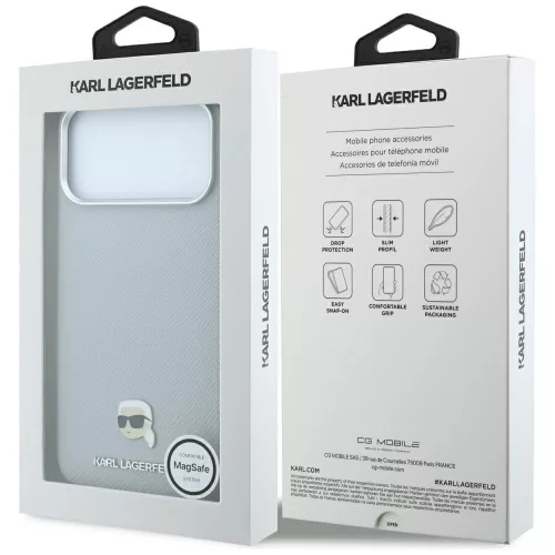Karl Lagerfeld - Grained Leather KH Metal MagSafe (KLHMP18X6PSKHLG) - iPhone 18 Pro Max / iPhone 17 Pro Max - Gray
