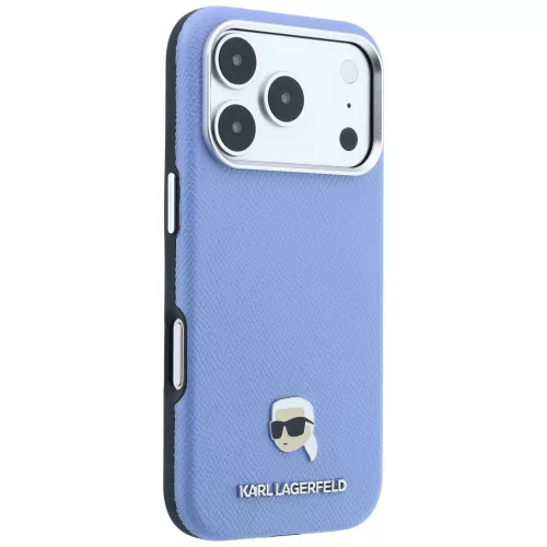 Karl Lagerfeld - Grained Leather KH Metal MagSafe (KLHMP18X6PSKHLB) - iPhone 18 Pro Max / iPhone 17 Pro Max - Light Blue