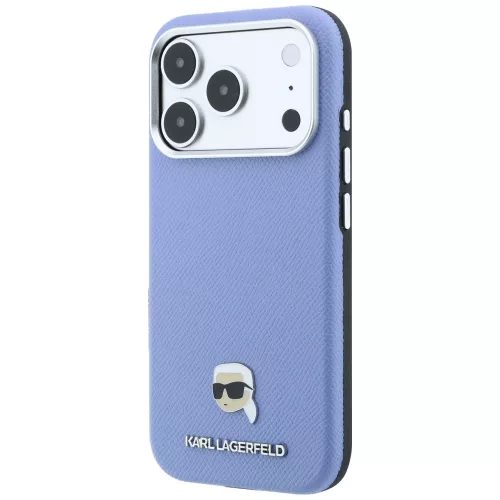 Karl Lagerfeld - Grained Leather KH Metal MagSafe (KLHMP18X6PSKHLB) - iPhone 18 Pro Max / iPhone 17 Pro Max - Light Blue