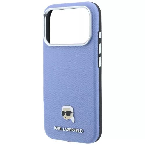 Karl Lagerfeld - Grained Leather KH Metal MagSafe (KLHMP18X6PSKHLB) - iPhone 18 Pro Max / iPhone 17 Pro Max - Light Blue