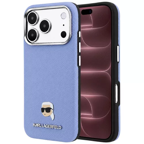 Karl Lagerfeld - Grained Leather KH Metal MagSafe (KLHMP18X6PSKHLB) - iPhone 18 Pro Max / iPhone 17 Pro Max - Light Blue