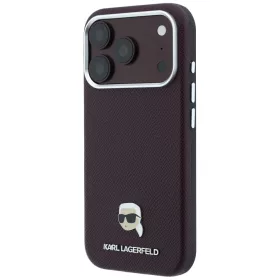   Karl Lagerfeld - Grained Leather KH Metal MagSafe (KLHMP18X6PSKHLR) - iPhone 18 Pro Max / iPhone 17 Pro Max - Burgundy