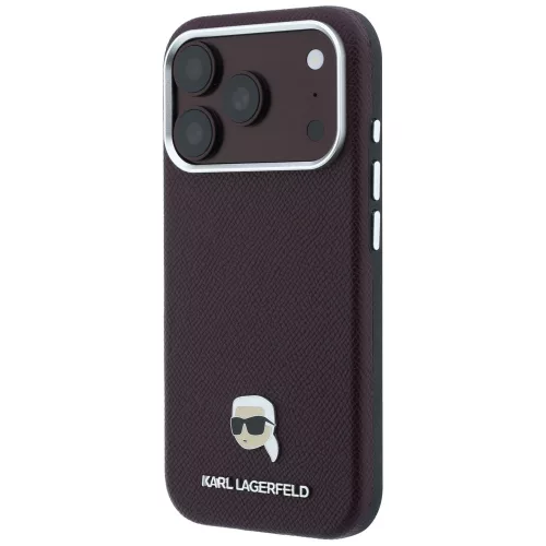 Karl Lagerfeld - Grained Leather KH Metal MagSafe (KLHMP18X6PSKHLR) - iPhone 18 Pro Max / iPhone 17 Pro Max - Burgundy