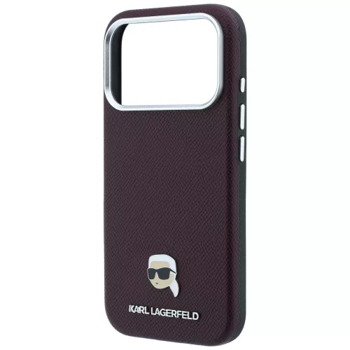 Karl Lagerfeld - Grained Leather KH Metal MagSafe (KLHMP18X6PSKHLR) - iPhone 18 Pro Max / iPhone 17 Pro Max - Burgundy