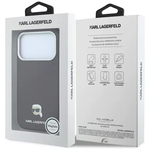 Karl Lagerfeld - Grained Leather KH Metal MagSafe (KLHMP18X6PSKHLR) - iPhone 18 Pro Max / iPhone 17 Pro Max - Burgundy
