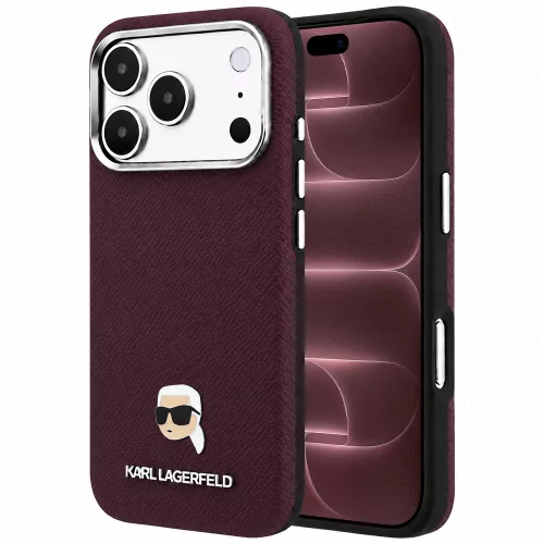 Karl Lagerfeld - Grained Leather KH Metal MagSafe (KLHMP18X6PSKHLR) - iPhone 18 Pro Max / iPhone 17 Pro Max - Burgundy