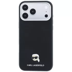   Karl Lagerfeld - Grained Leather KH Metal MagSafe (KLHMP18L6PSKHLK) - iPhone 18 Pro / iPhone 17 Pro - Black