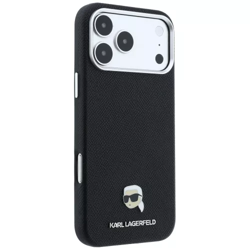 Karl Lagerfeld - Grained Leather KH Metal MagSafe (KLHMP18L6PSKHLK) - iPhone 18 Pro / iPhone 17 Pro - Black