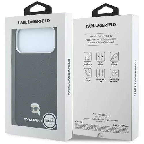 Karl Lagerfeld - Grained Leather KH Metal MagSafe (KLHMP18L6PSKHLK) - iPhone 18 Pro / iPhone 17 Pro - Black