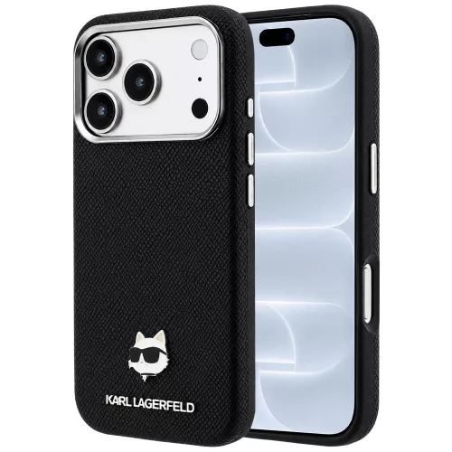 Karl Lagerfeld - Grained Leather KH Metal MagSafe (KLHMP18L6PSKHLK) - iPhone 18 Pro / iPhone 17 Pro - Black
