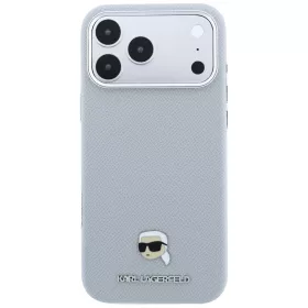   Karl Lagerfeld - Grained Leather KH Metal MagSafe (KLHMP18L6PSKHLG) - iPhone 18 Pro / iPhone 17 Pro - Gray