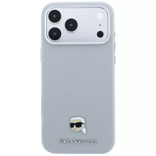 Karl Lagerfeld - Grained Leather KH Metal MagSafe (KLHMP18L6PSKHLG) - iPhone 18 Pro / iPhone 17 Pro - Gray