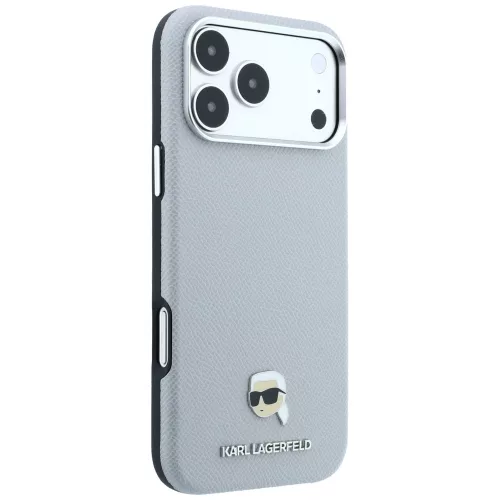 Karl Lagerfeld - Grained Leather KH Metal MagSafe (KLHMP18L6PSKHLG) - iPhone 18 Pro / iPhone 17 Pro - Gray
