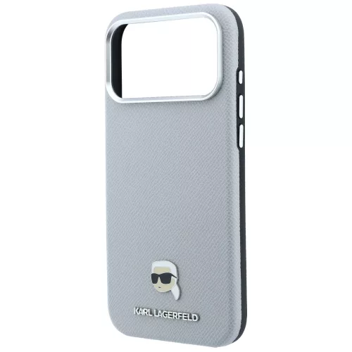 Karl Lagerfeld - Grained Leather KH Metal MagSafe (KLHMP18L6PSKHLG) - iPhone 18 Pro / iPhone 17 Pro - Gray