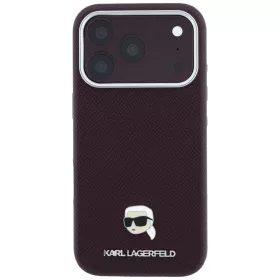   Karl Lagerfeld - Grained Leather KH Metal MagSafe (KLHMP18L6PSKHLR) - iPhone 18 Pro / iPhone 17 Pro - Burgundy