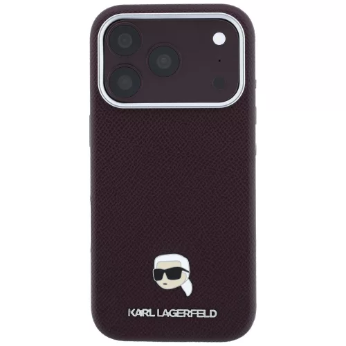 Karl Lagerfeld - Grained Leather KH Metal MagSafe (KLHMP18L6PSKHLR) - iPhone 18 Pro / iPhone 17 Pro - Burgundy