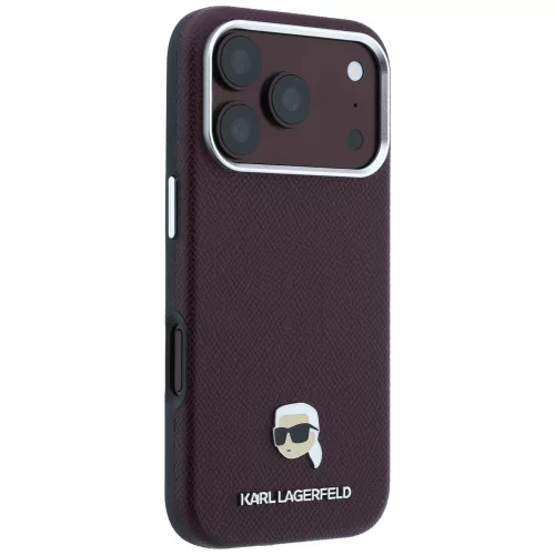 Karl Lagerfeld - Grained Leather KH Metal MagSafe (KLHMP18L6PSKHLR) - iPhone 18 Pro / iPhone 17 Pro - Burgundy