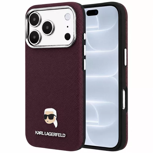 Karl Lagerfeld - Grained Leather KH Metal MagSafe (KLHMP18L6PSKHLR) - iPhone 18 Pro / iPhone 17 Pro - Burgundy