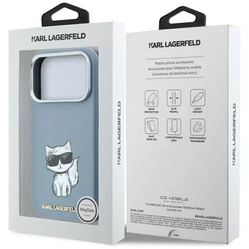 Karl Lagerfeld - Smooth Leather Choupette Sketch MagSafe (KLHMP18X6PWCIKDB) - iPhone 18 Pro Max / iPhone 17 Pro Max - Light Blue