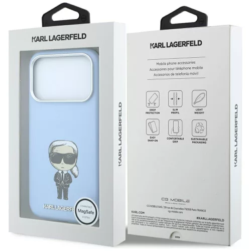 Karl Lagerfeld - Smooth Leather Ikonik Sketch MagSafe (KLHMP18X6PWKIKDB) - iPhone 18 Pro Max / iPhone 17 Pro Max - Light Blue