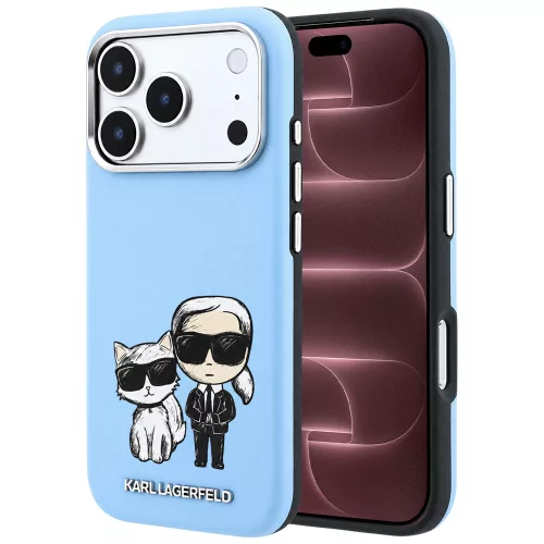 Karl Lagerfeld - Smooth Leather KC Bodies Sketch MagSafe (KLHMP18X6PWKCIDB) - iPhone 18 Pro Max / iPhone 17 Pro Max - Light Blue