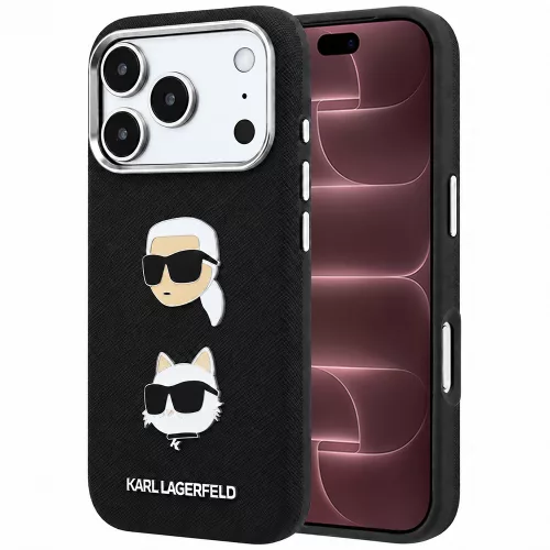 Karl Lagerfeld - Saffiano with K&C Heads Pins and Logo (KLHCP18XPSWFDHPK) - iPhone 18 Pro Max / iPhone 17 Pro Max - Black